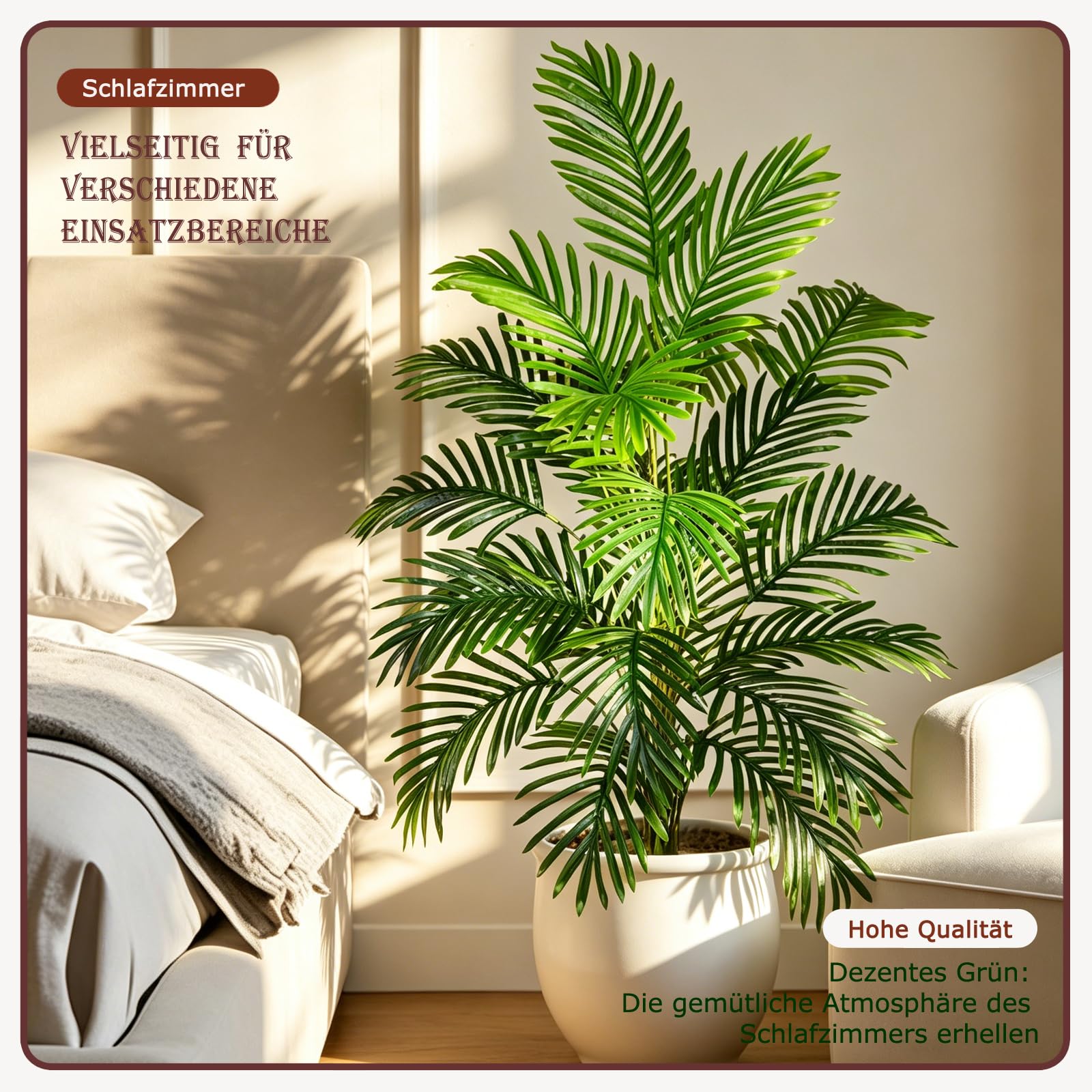 Kunstpflanze Groß Palme Kunstbaum，120cm Hoch 24 Zweige Tropische Aesthetic Deko Schlafzimmer Badezimmer außenbereich Büro Garten Hochzeit Party Deco (Areca Palm-D24-1P, 120x 70 cm)