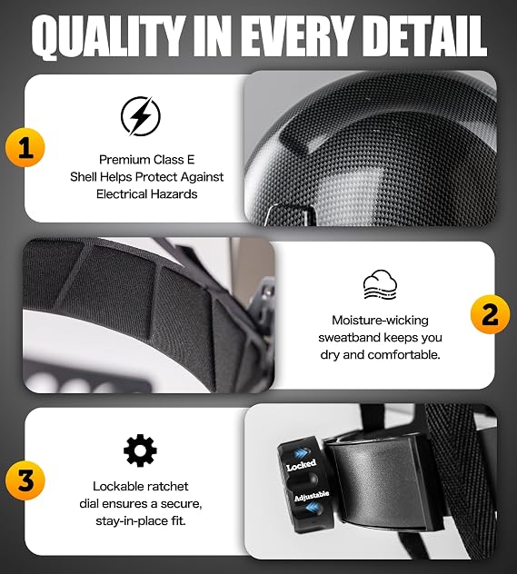AnTools Matte Carbon Design Full Brim Hard Hat, ANSI Z89.1 Type I Class E, OSHA Compliant FRP Construction Safety Helmet, 4-Point Adjustable Suspension for Men and Women