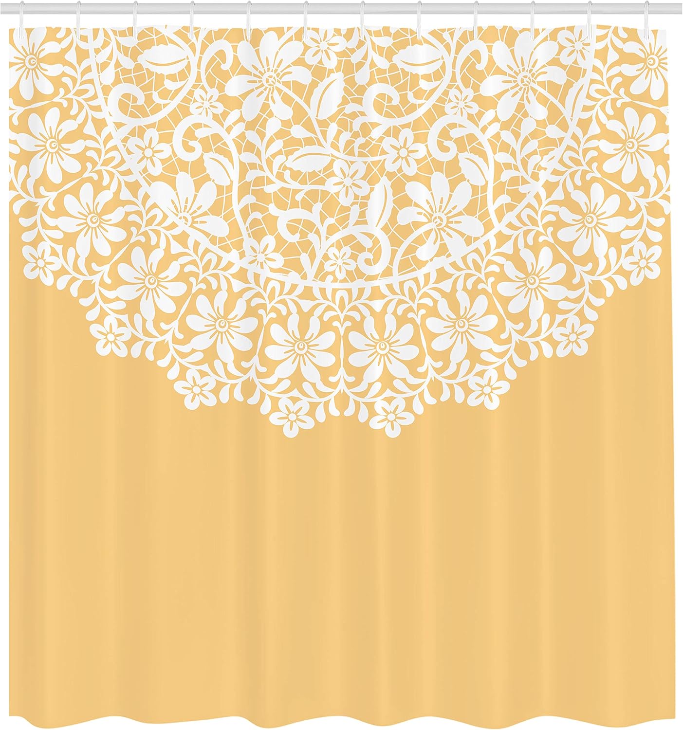 Lunarable Vintage Shower Curtain, Mandala Inspired Round Motif in Half Ornamental Flowers Graphic Border Print, Cloth Fabric Bathroom Decor Set with Hooks, 69" W x 75" L, Mustard