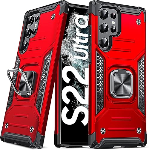 Anqrp Funda para Galaxy S22 Ultra, funda protectora de grado militar con anillo de metal giratorio soporte magnético compatible con Samsung Galaxy