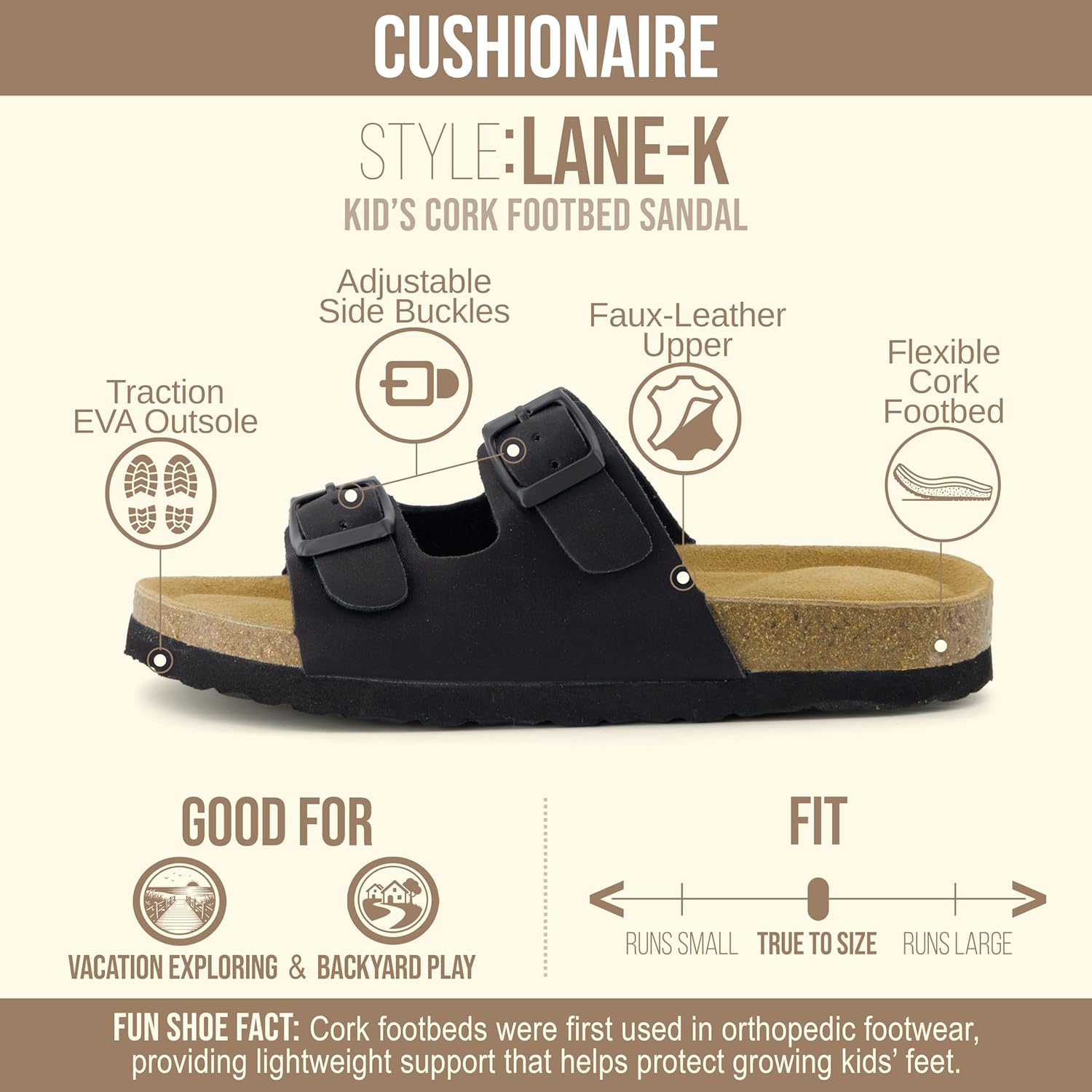 CUSHIONAIRE Kid's Lane JR Cork footbed Sandal with +Comfort - Image 4
