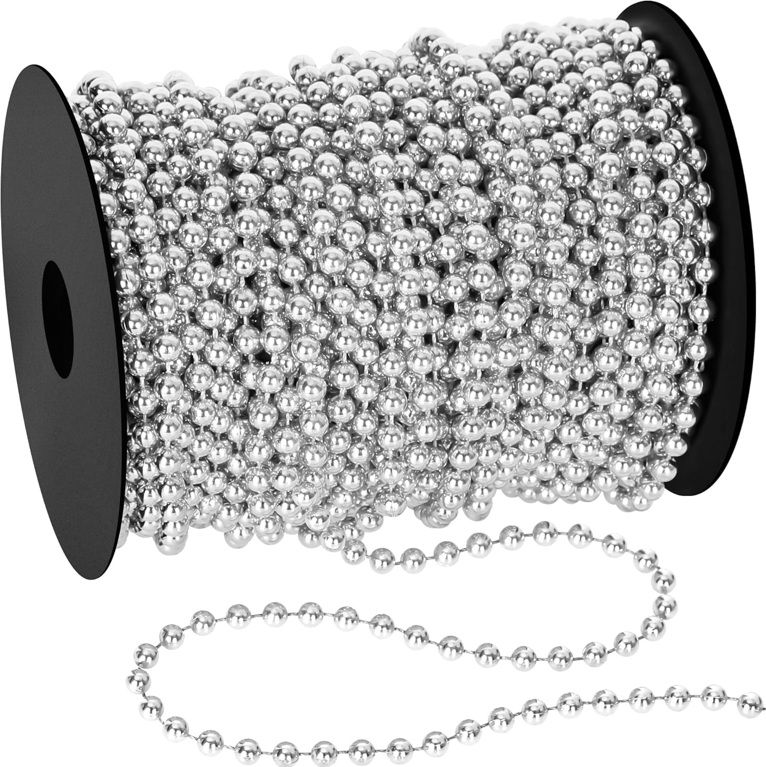 KAHEIGN20M Christmas Bead Garland, 8mm Plastic Beads Chain Artificial Pearls Strands Xmas Bead Garland Roll for Christmas Tree Holiday Wedding DIY Decoration Supplies (Silver)