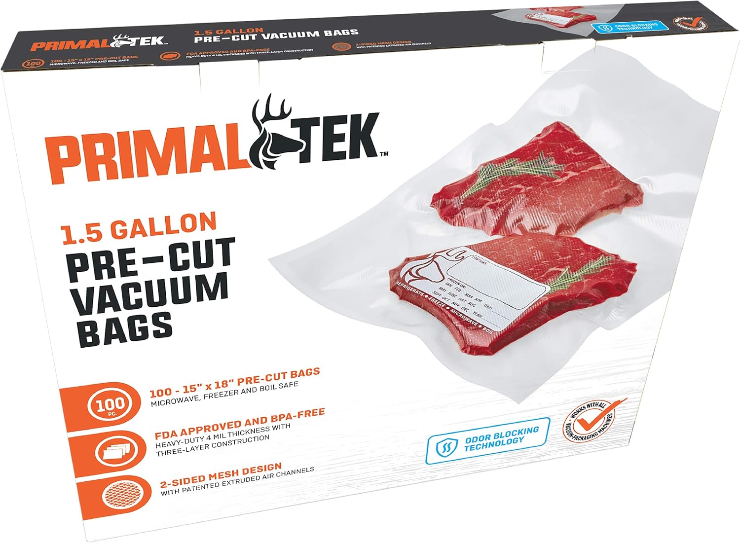 15” x 18” Pre-Cut Vacuum Bags – 100 1.5 Gallon Bags for Food Preservation – BPA-Free Vacuum Sealer Bags, Microwave, Freezer and Boil Safe, Compatible with Any Vacuum Sealer Machine