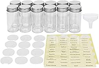 Vista 2 de Simple Houseware 12-Pack 3 oz Glass Spice Jars, Round Bottles with Shaker Lids, Funnel and Labels for Seasoning & Storage