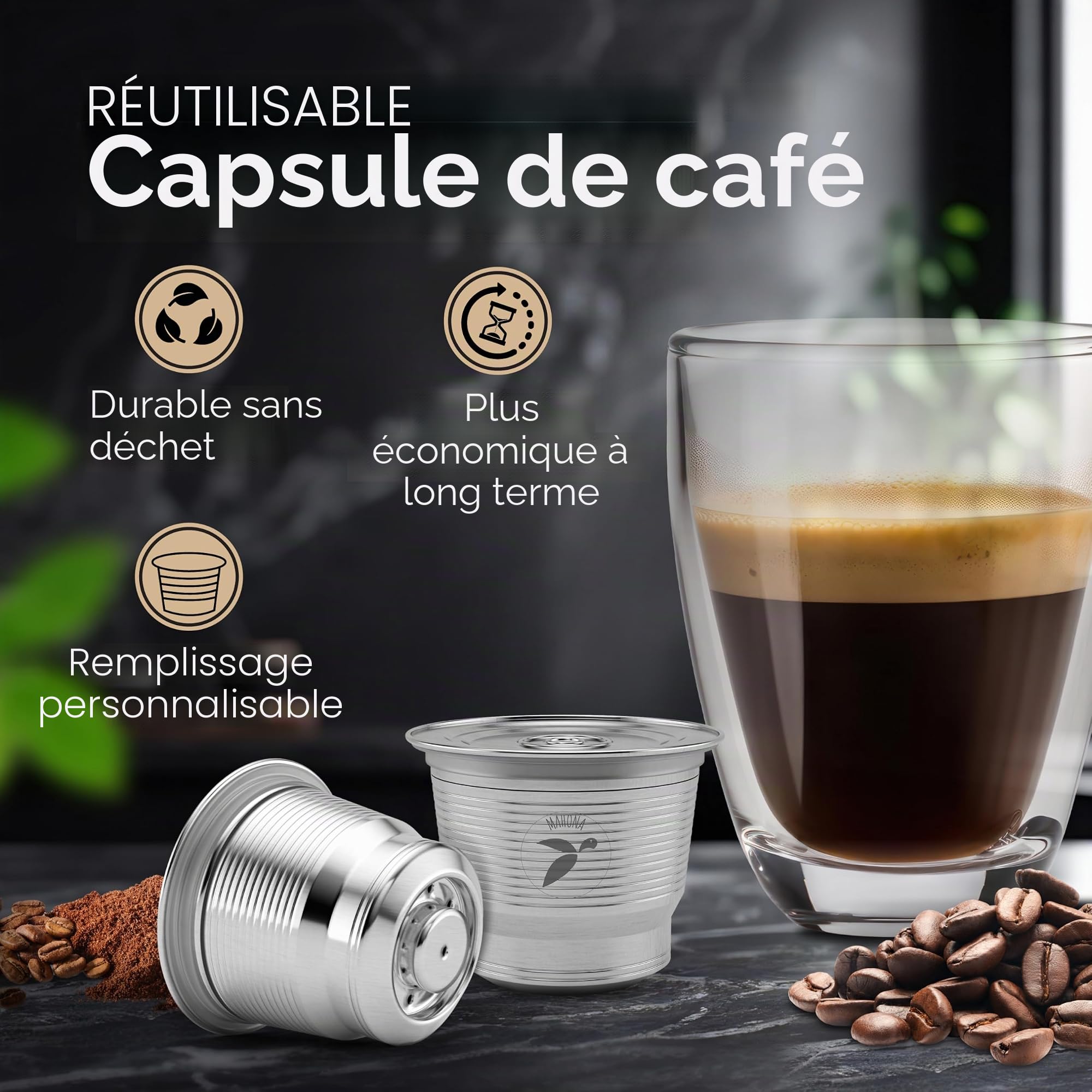 mahona Capsule Rechargeable Compatible Nespresso Inox