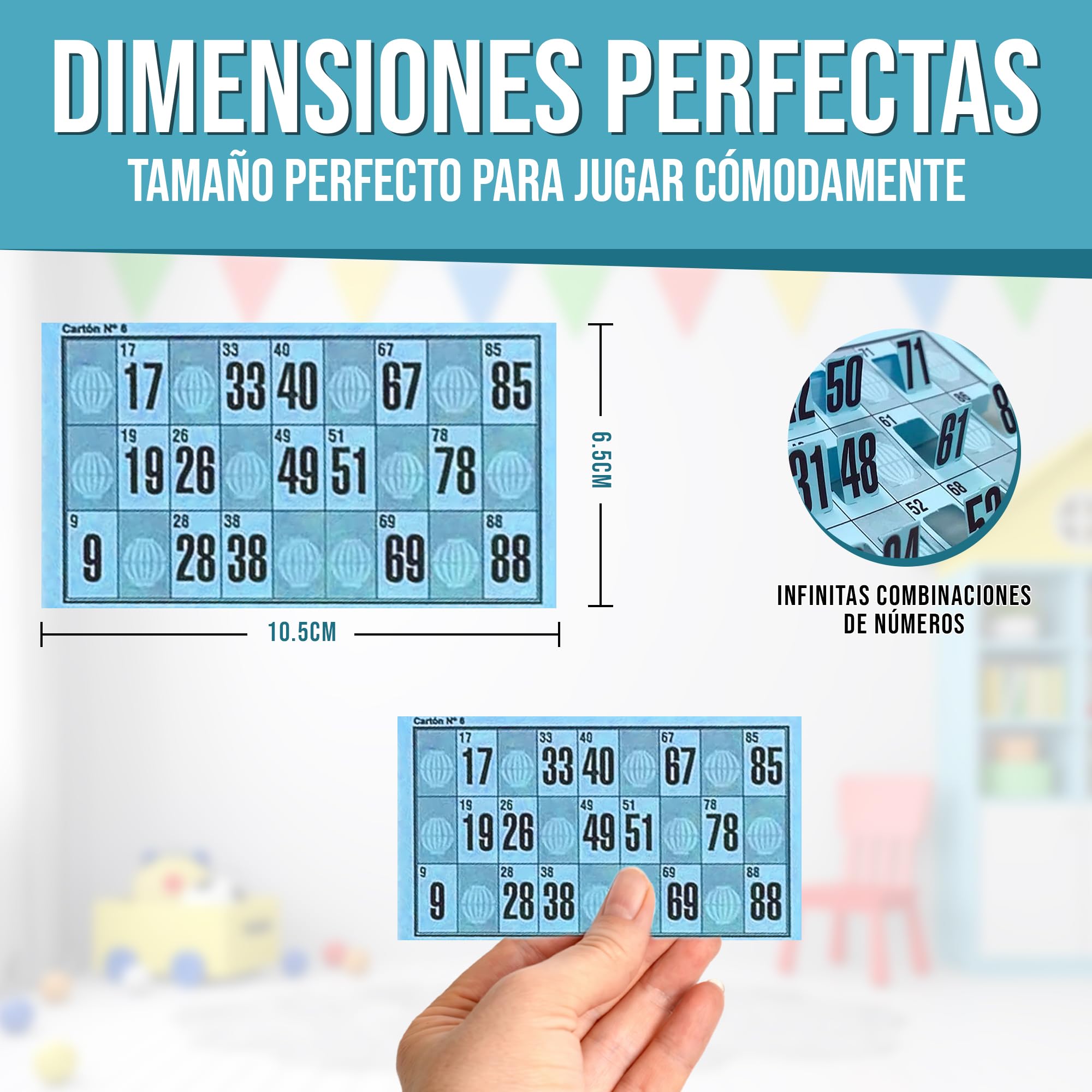 Genérico 318 Cartones Bingo Troquelados Reutilizables 90 Bolas – Cartones de Bingo, Serie Completa Numerada, Juego Tradicional para Eventos y Asociaciones, Pack Completo Listo para Jugar (Azul)
