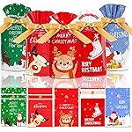 DLY 50 Pcs Christmas Candy Bag Treat Bags Candy Goodies Plastic Drawstring Gift Bags Merry Christmas Treat Bags for Birthday Party Snack
