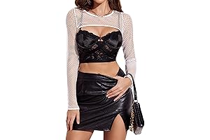 Women's Alluring Fishnet Long Sleeve Mesh Crop Top