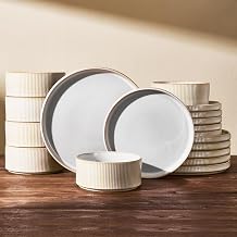 Richmount Star 18-Piece Dinnerware Set for 6, Cappuccino White | Dinnerware Set, Dessert Plates and Pasta Bowls, Scratch-Free, Microwave and Dishwasher Safe