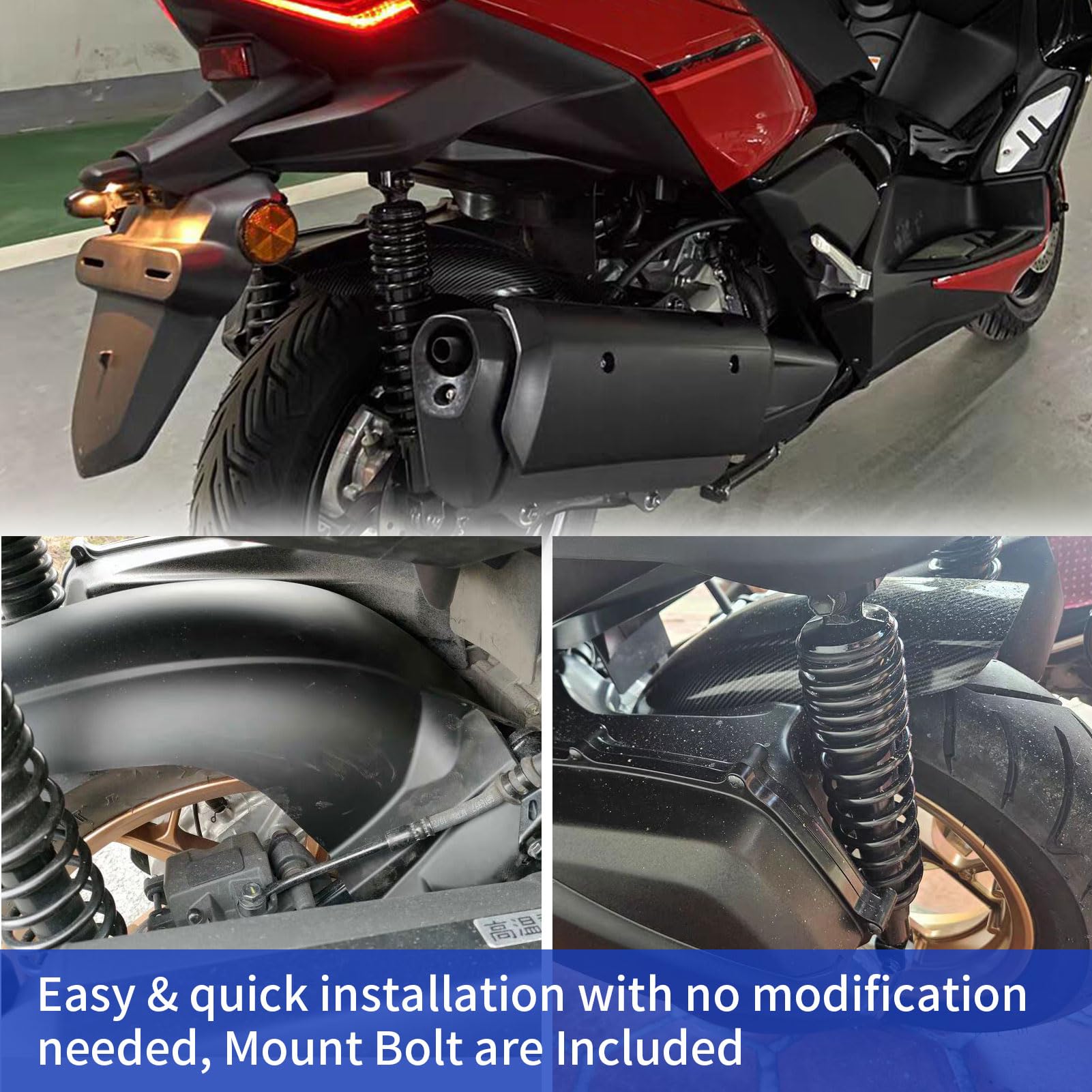 WOOGA moto parafango posteriore parafango parafango ruota Hugger paraspruzzi copertura for YA&MA&HA XMAX300 X-MAX-300 Accessori 2017 2018 2019 2020 2021 2022 2023 2024 (Aspetto in carbonio)