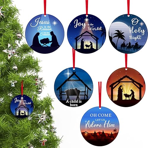6 piezas de adornos cristianos de Navidad de acrílico para árbol de Navidad, decoración colgante religiosa, regalo cristiano de recuerdo para el