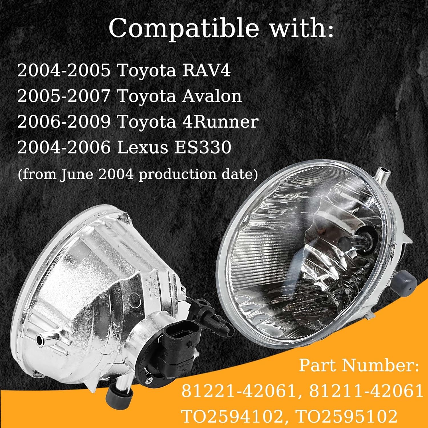Fog Lamps Compatible With 2004-2005 Toyota Rav4/ 2005-2007 Toyota Avalon/2006-2009 Toyota 4 Runner/ 2005-2006 Lexus ES330 Fog Lights Assembly | Replace# 81221-42061, 81211-42061