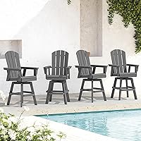 Vista 15 de SERWALL Silla de bar Adirondack giratoria de HDPE, silla Adirondack giratoria para balcón, taburetes de bar de altura de barra al aire libre