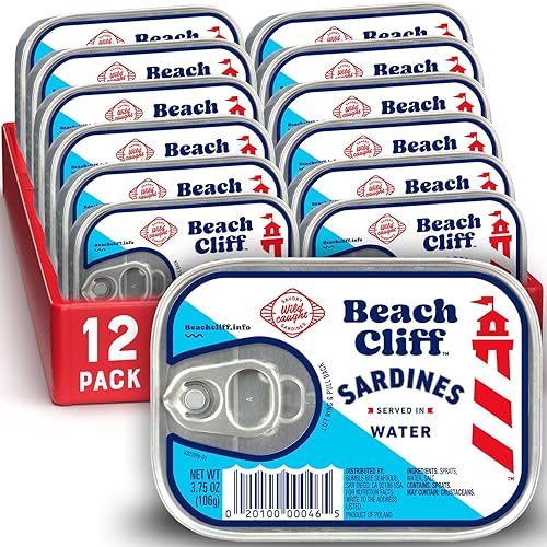 Miniatura 9 de Beach Cliff Sardinas enlatadas capturadas en la naturaleza en agua, sin sal añadida – Alta en proteínas, aptas para dieta Keto, sin gluten –