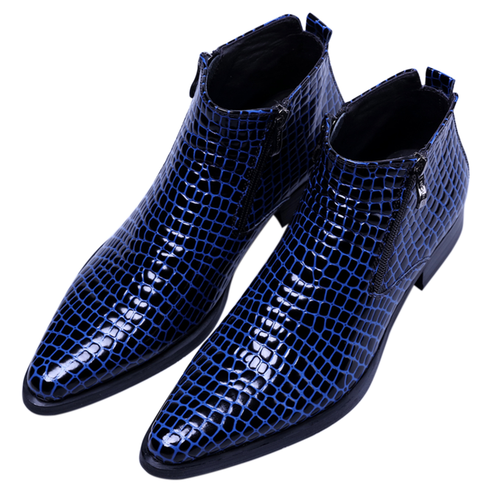 Amazon.com | Santimon Men's Ankle Patent Leather Fashion Plaid