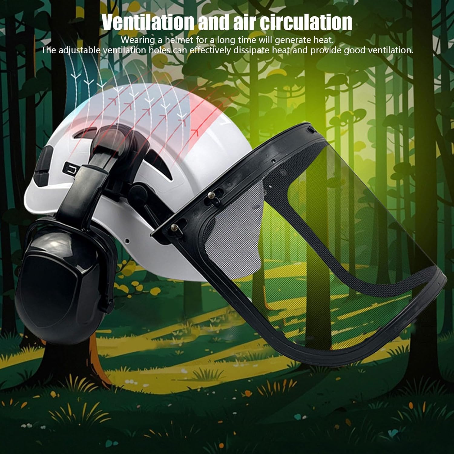Forestry Security Headpiece with Constructed in Noise Cancelling Ear Protectors Modifiable Sun Counselor Effect Immune Shell for Chainsaw Executors Protective Headpiece with Spatter Face Protect