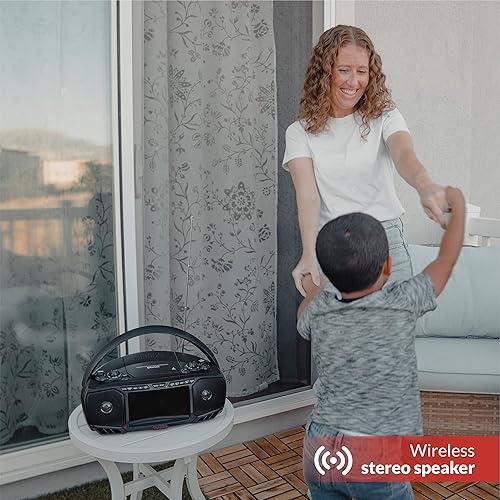 Vista 17 de Aiwa Boombox portátil, sonido cristalino con 3W x 2 altavoces y función de bajos, con una pantalla LCD de 7 pulgadas, conectividad Bluetooth, radio