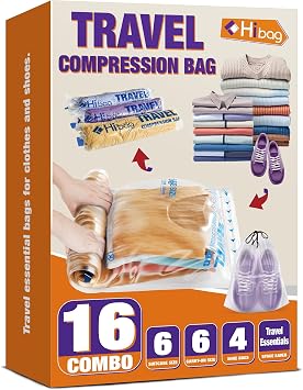 Travel Essentials Compression Bags, 12 Clothes Bags and 4 Shoe Bags for Cruise Luggage Accessories 16-Travel