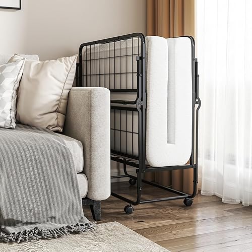 Miniatura 4 de Giantex Cama plegable individual con colchón, cama portátil enrollable con marco de metal resistente, cama plegable que ahorra espacio con colchón