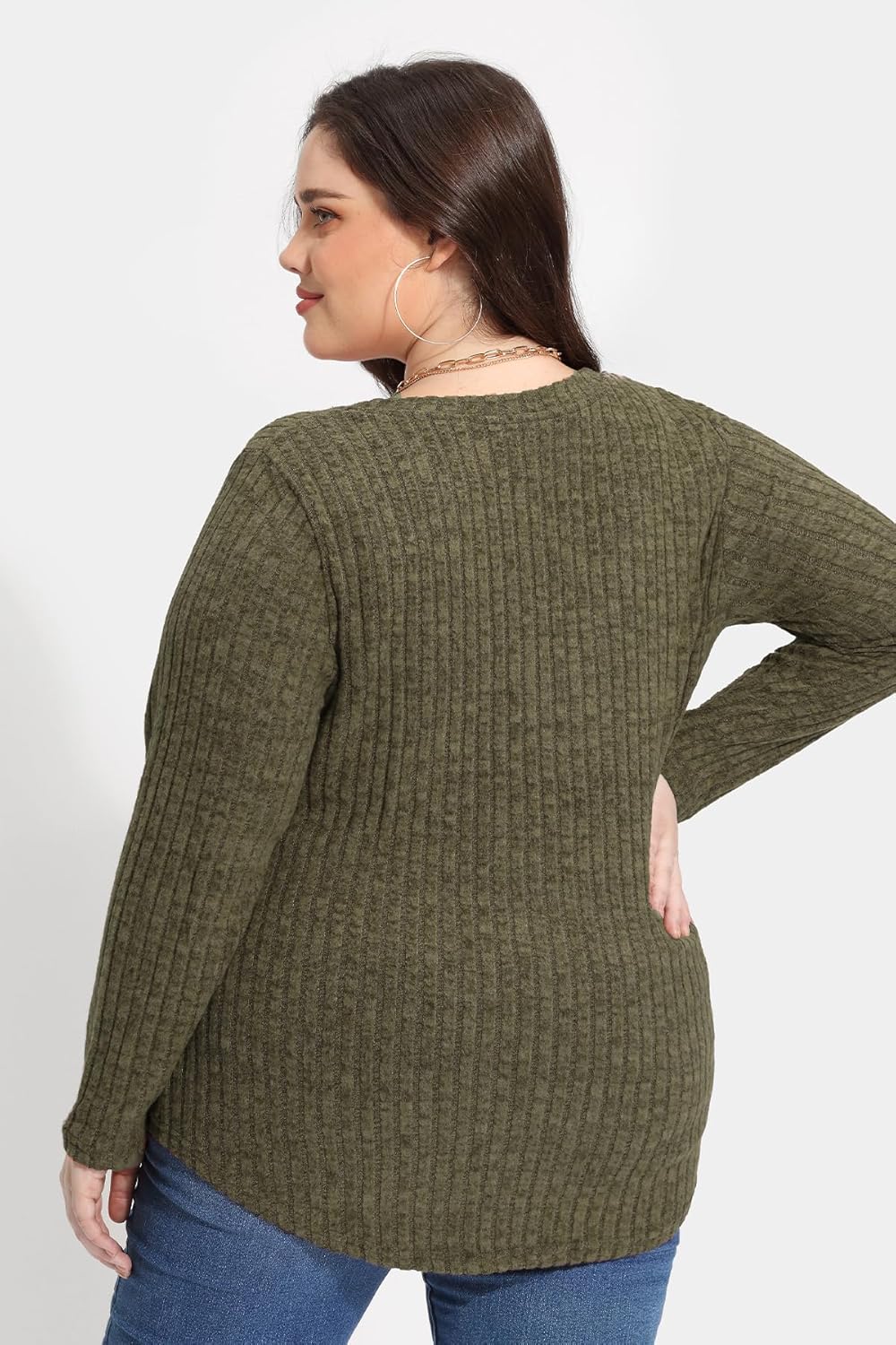 TIYOMI Plus Size Tunic Tops Long Sleeved Round Neck Tee Knit Sweater Outfits Fall Autumn Winter Shirt XL-5XL - Image 3