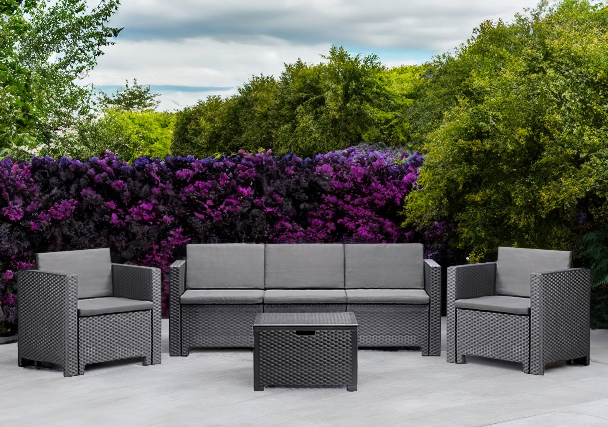 Dmora - Set salotto da esterno Cerere, Salottino outdoor, Set da balcone o giardino, Composizione soggiorno per esterni, Made in Italy, Antracite