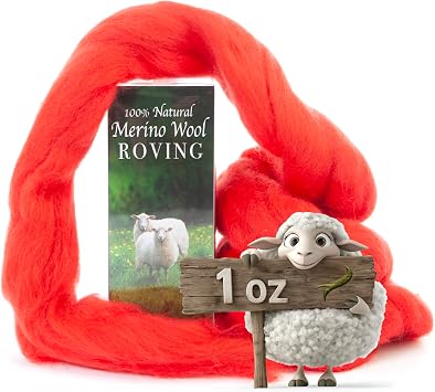 Merino Wool Roving, Combed Top for Needle Felting, 1 oz, Tomato Red