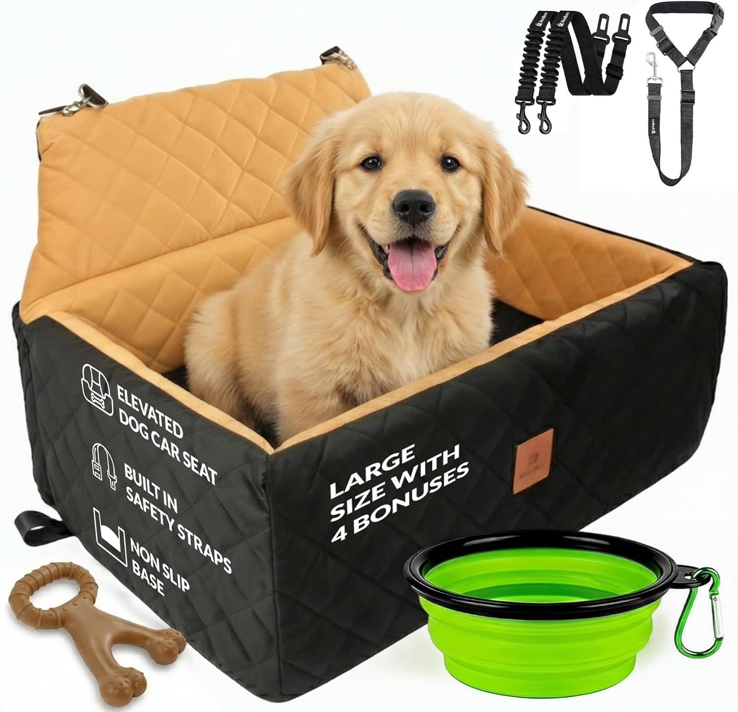 Dog car seat for Medium/Large Pets Up to 55 Lbs, Pets Car Bed & Dog Booster, Extender for Dogs, Waterproof SUV Cars Hammock, Heavy Duty Non-Slip Travel Bed for Large Breeds, 4 Bonuses Included