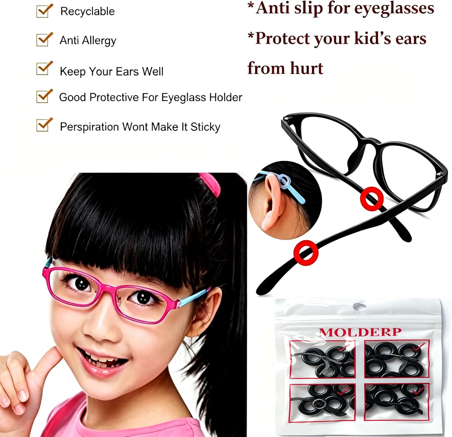 MOLDERP Glasses Ear Grip, Silicone Ear Hook & Ear Grippers, Anti-Slip Eyeglasses Temple Sleeve Retainer Holder, Accessories for Sports Glasses, Sunglasses, Reading Glasses, 12 Pairs (Mix-Roes) image 4