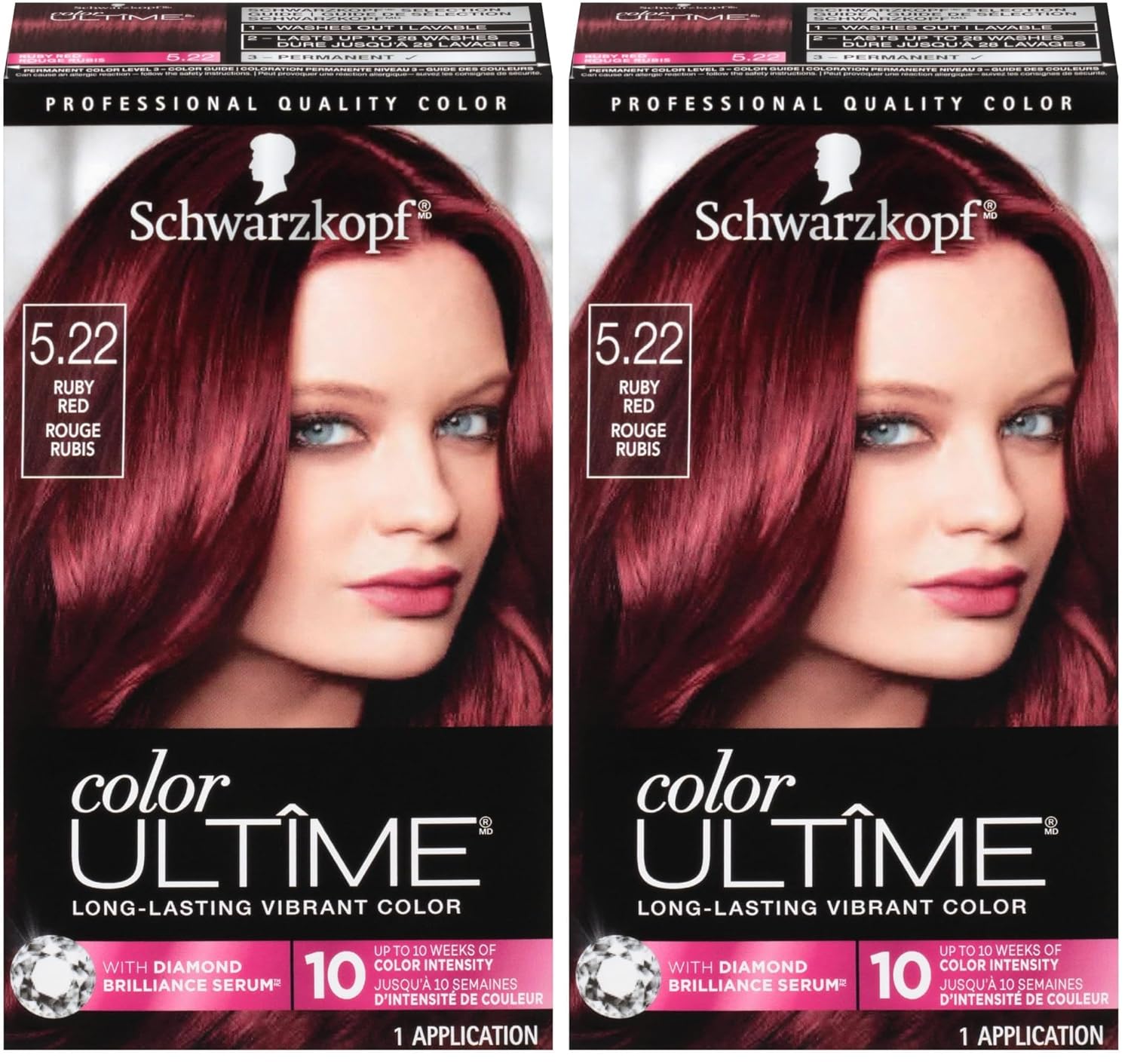 Schwarzkopf Color Ultime Hair Color, 5.22 Ruby Red, 1 Application - Permanent Red Hair Dye for Vivid Color Intensity and Fade-Resistant Shine up to 10 Weeks (Pack of 2)
