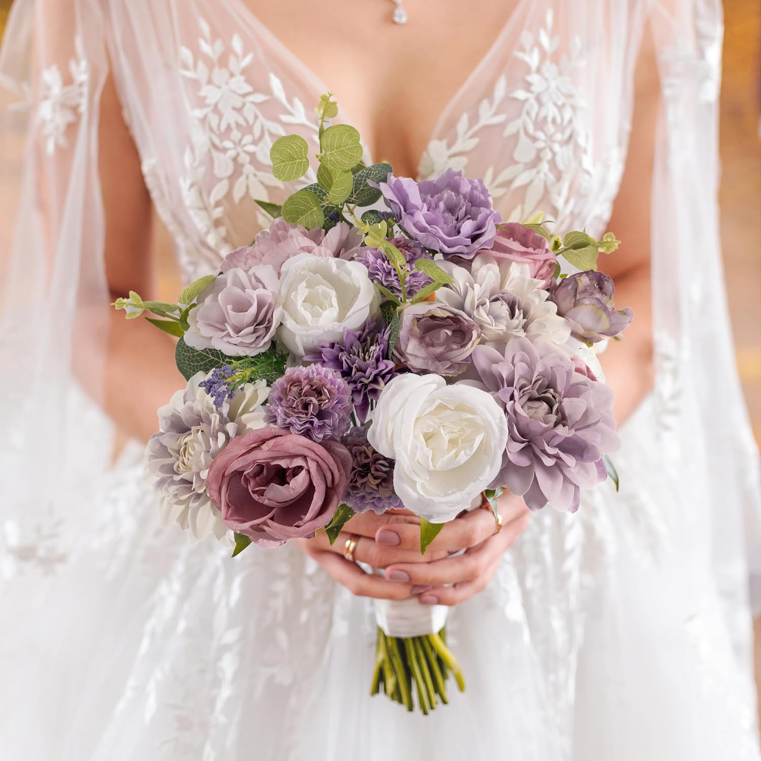 30 Pcs Artificial Flowers Combo Purple Flowers Mix Silk Flowers Dahlia Roses with Stems for DIY Wedding Bridal Bouquets, Baby Shower, Floral Arrangement, Table Centerpieces, Home Decorations - Image 7