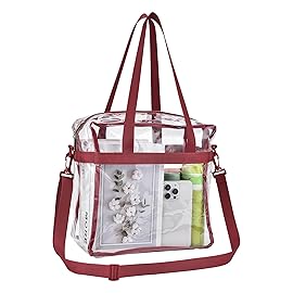 Oraben Clear Stadium Approved 12x6x12 Tote Bag with Removable Strap Lunch Bag for Work Sports Festival (Main Pocket Only, Rose red)