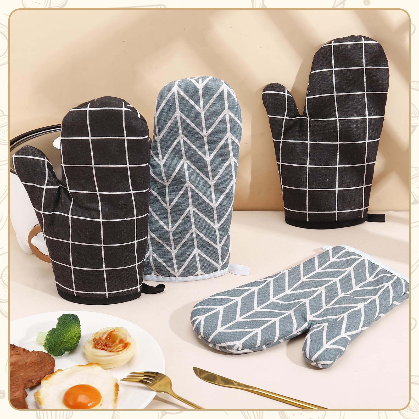 Candcamp Oven Gloves,Heat Resistant Double Sided Non Slip Kitchen Oven Mitts for Grilling Cooking Baking Kitchen Microwave Pizza - Image 4