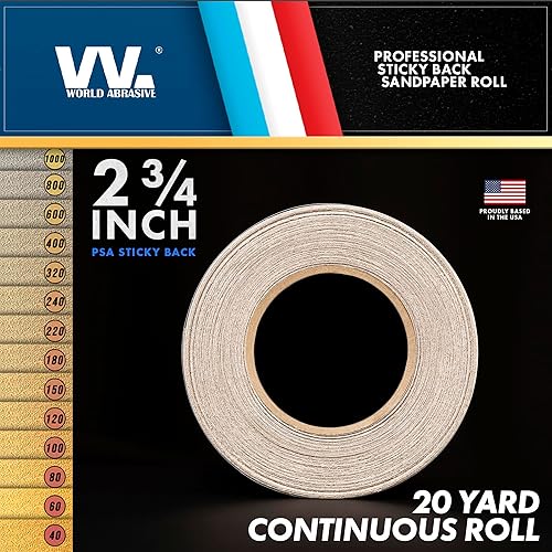 Miniatura 2 de Premium - Rollo de papel de lija continuo de grano 220 Longboard de 2-34 pulgadas x 20 yardas con respaldo adhesivo PSA (Auto, Marina, Avión,