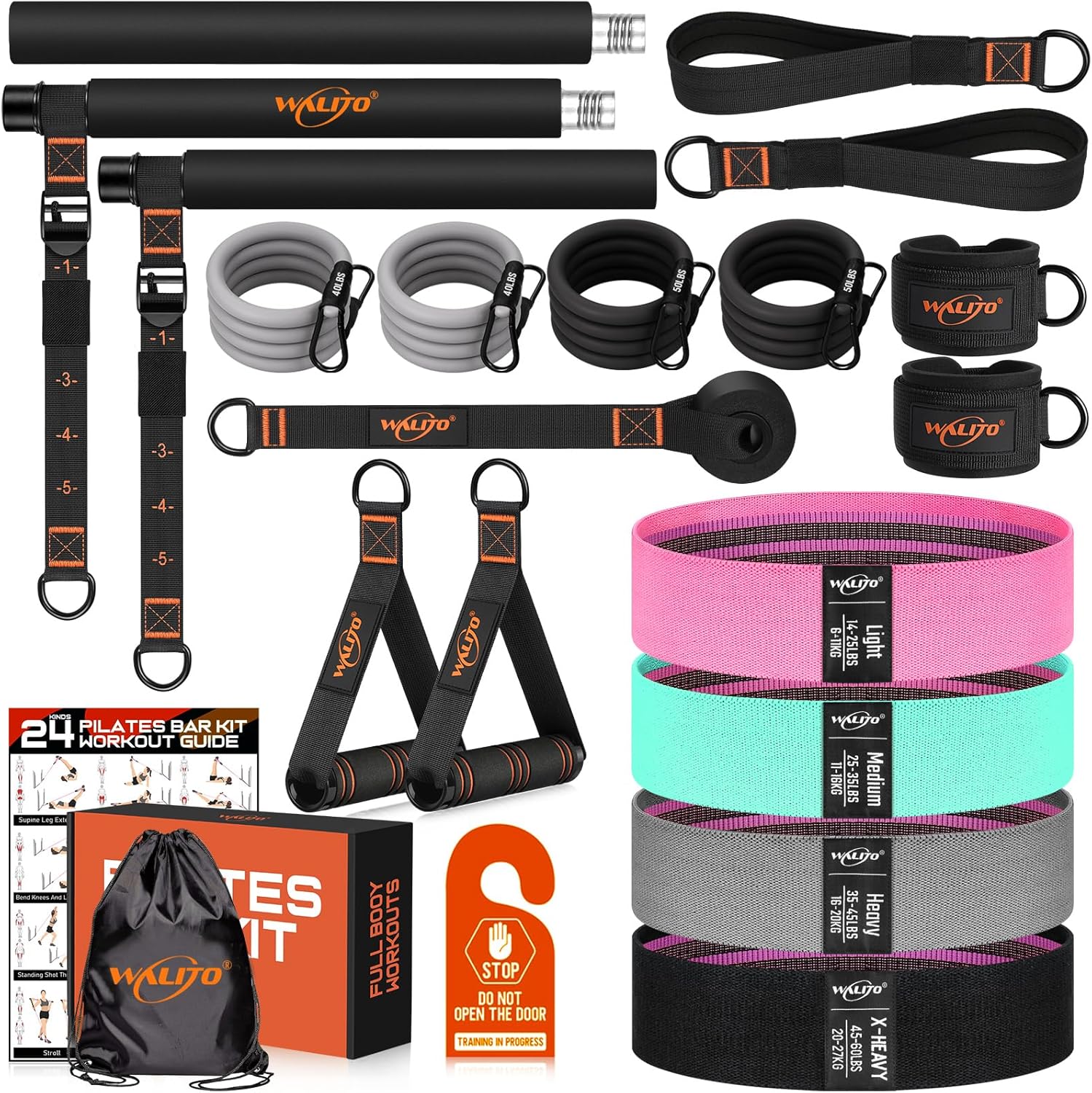 Pilates Bar Kit with Resistance Bands, 3-Section Multifunctional Yoga Pilates Bar with Metal Adjustment Buckle.Portable Pilates Equipment for Women & Men Full-Body Workouts at Home Gym