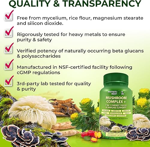 Miniatura 4 de Complejo orgánico de hongos melena de león, cola de pavo, cordyceps, chaga, contiene beta-glucanos naturales - Mezcla de energía orgánica y apoyo