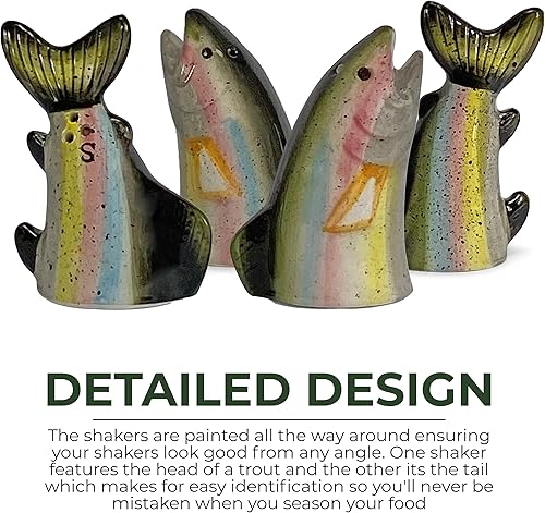 Miniatura 71 de River's Edge Juego de salero y pimentero, de resina de polímero, pintado a mano. Cocodrilo (Alligator),Bass,Oso y abejas,Azul Cangrejo,Bobber,Bull