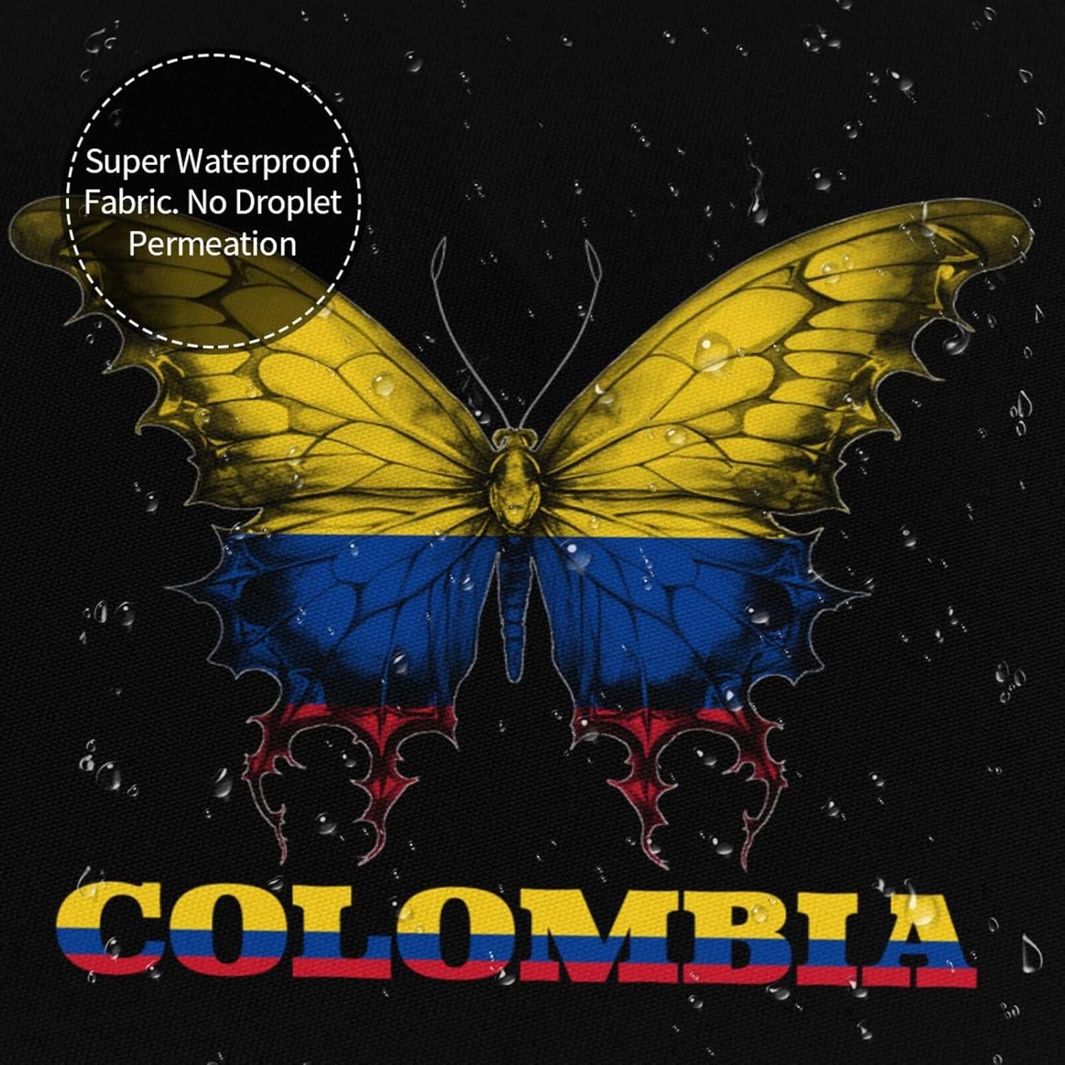 Shower Curtain, Colombia Colombian Butterflies Flag Black Shower Curtain Sets Waterproof Bathroom Shower Curtain with 12 Hooks, 60x72 Inch