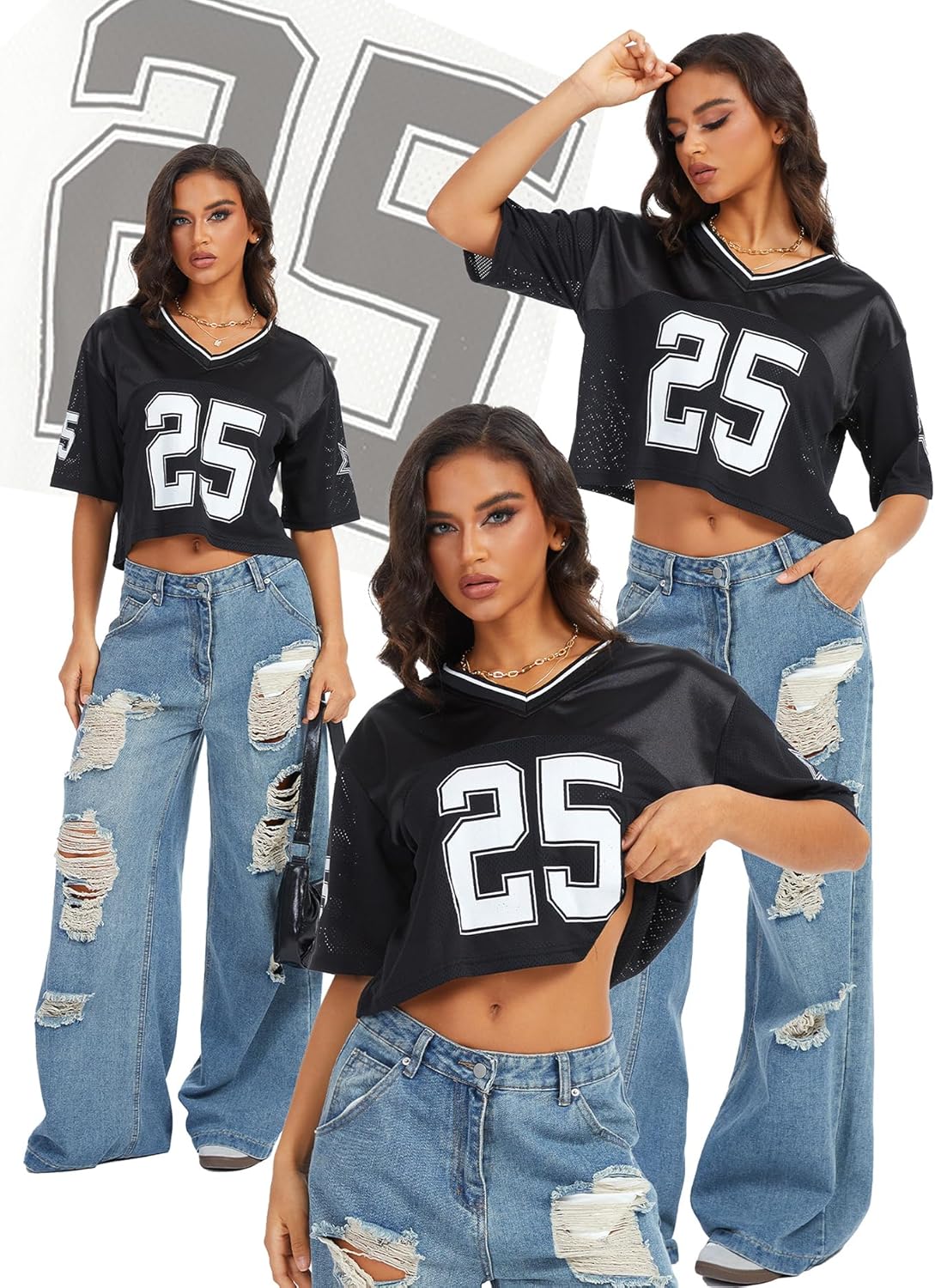 Women Jersey Shirts Cropped Graphic Tees Cute Y2k Crop Top Football Shirts Streetwear - Image 5
