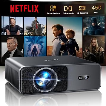 Smart ProjectorCompatible with Netflix4K Projector with WiFi 6 and 2-Way Bluetooth, AI Auto Focus & Keystone, 20W Dolby Audio,Built-in Apps,TOPTRO A1 Portable Proyector for Outdoor / Home Movie