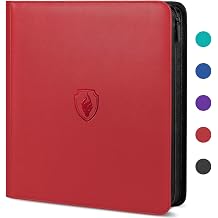 Premium Zip Card Binder 12 Pocket, Fabmaker 912 Pockets Trading Card Binder, PU Zipper Card Collection Album, Sturdy Side-Loading Card Book Holder for Game & Sports Cards, Red
