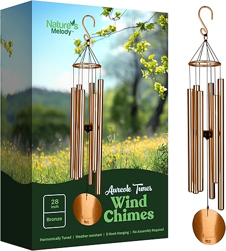 Miniatura 22 de Nature's Melody Aureole Tunes Wind Chimes – Campanilla de viento para exteriores con 6 tubos afinados a escala pentatónica de Do, aluminio 100%