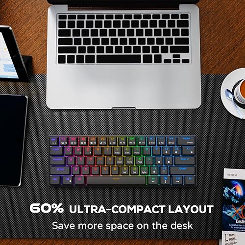 Miniatura 6 de RK Royal Kludge Teclado mecánico RK61 60%, 2.4 GHzBluetoothcable, 61 teclas, inalámbrico, RGB, cambio de tecla azul en caliente, juegos, software,