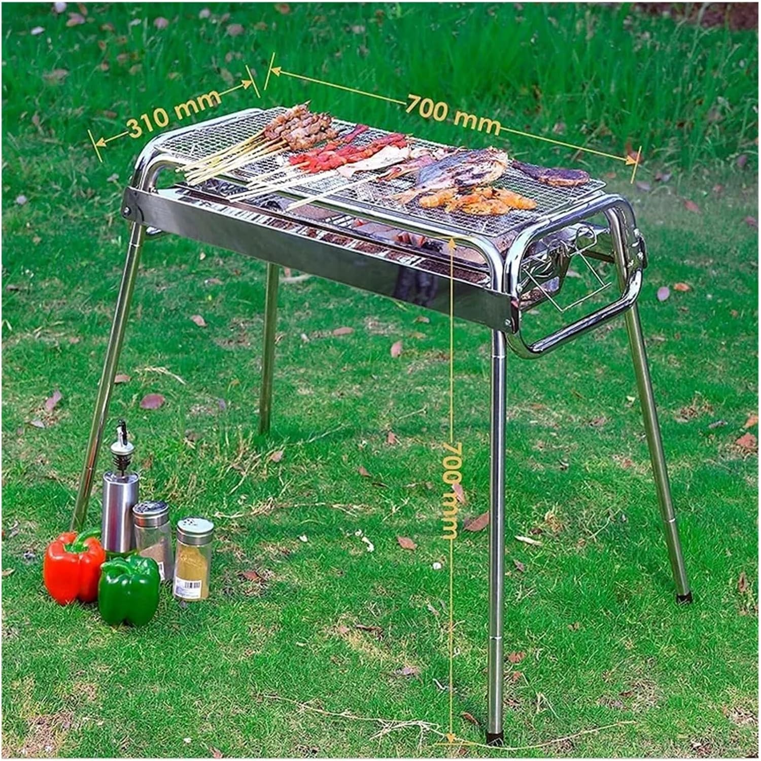 Folding Portable Barbecue Grill Stainless Steel Tool Suitable For Outdoor Cooking Camping Picnicking Beach(Barbecue grill 48CM)