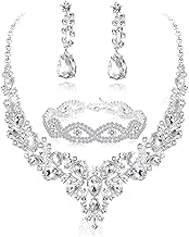 FIASASO Silver Bridal Jewelry Set for Women Rhinestone Wedding Necklace Bracelet Dangle Earrings for Bride Bridesmaid Prom Jewelry Accessories