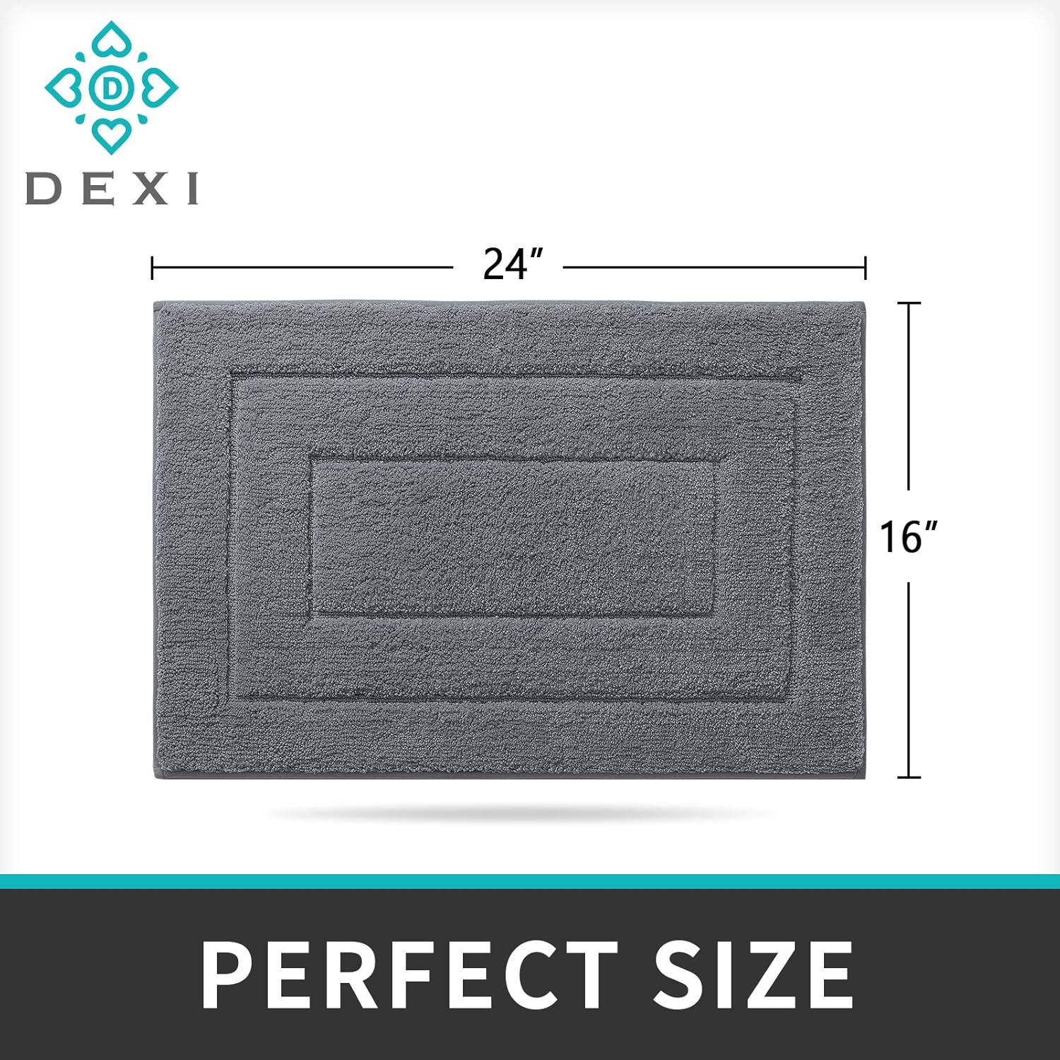 DEXI Bathroom Rug Mat, Extra Soft Absorbent Premium Bath Rug, Non-Slip Comfortable Bath Mat, Carpet for Tub, Shower, Bath Room, Machine Wash Dry, 16"x24", Grey: Home & Kitchen