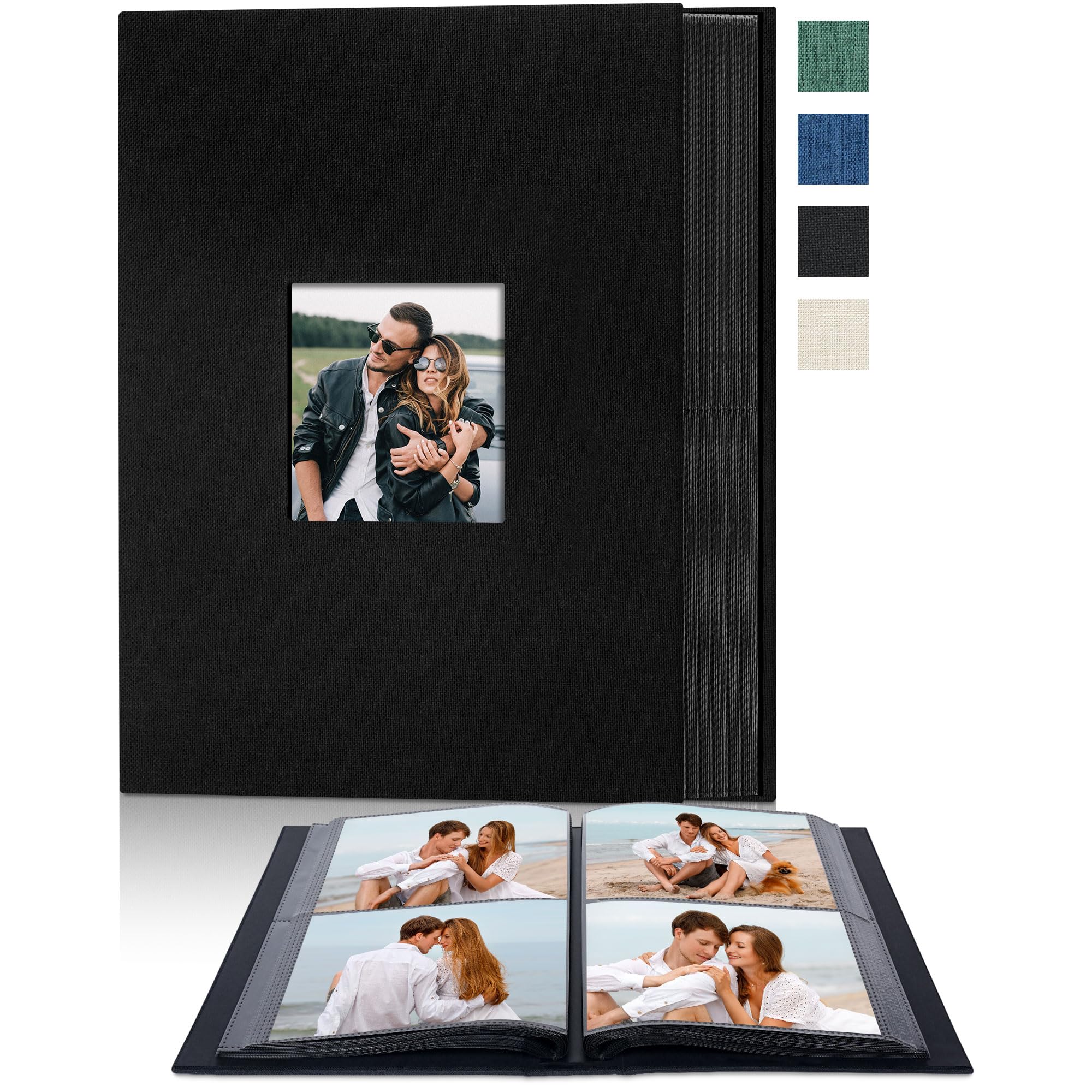 4x6 Slip In Photo Album Holds 200 Pockets Cloth Cover Black | DIY cover window, Acid free pages, PVC free pockets, Family Travel Wedding, Gift ready 200 Pockets Black