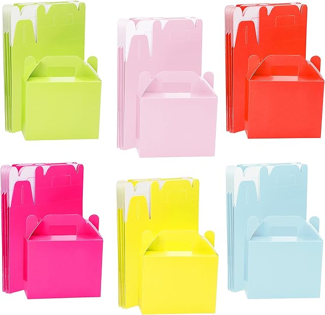 Belle Vous 24 Pack Party Treat Favour Gift Boxes - 14 x 6 x 11cm / 5.51 x 2.36 x 4.33 inches- Plain Bright Rainbow Loot Goodie Gable Bags for Kids Birthdays, Food, Baby Shower & Weddings