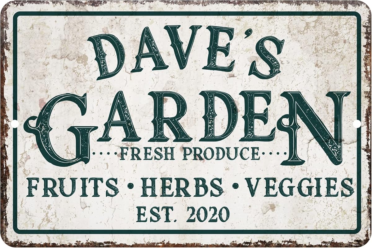 Personalized Vintage Distressed Look Fruit, Herbs and Veggie Garden Metal Room Sign (8x12 Inches)