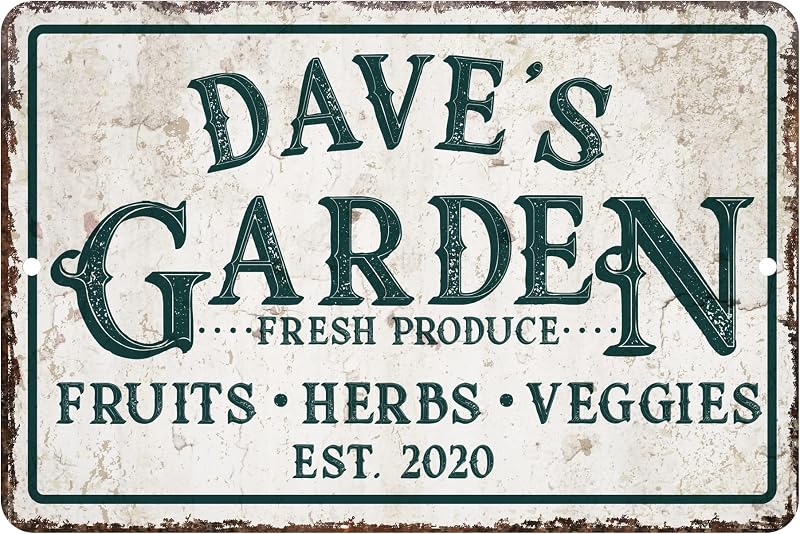 Personalized Vintage Distressed Look Fruit, Herbs and Veggie Garden Metal Room Sign (8x12 Inches)