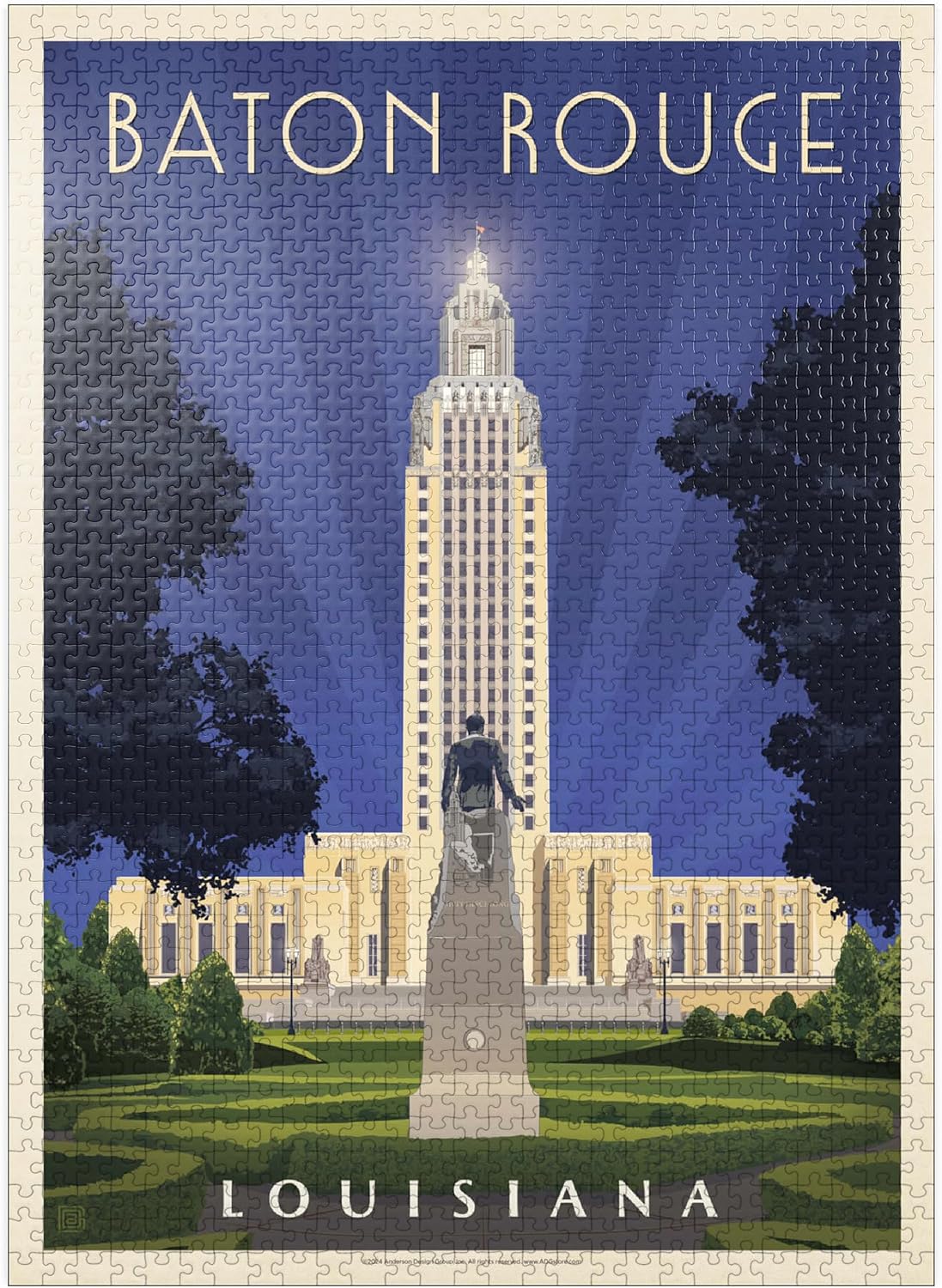 MyPuzzle Baton Rouge, Louisiana: State Capitol, Vintage Poster - Premium 500 Piece Jigsaw Puzzle for Adults